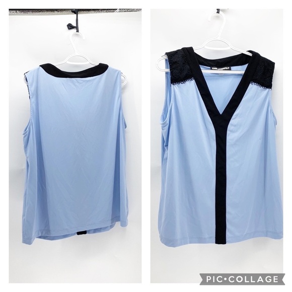 Karl Lagerfeld  Vneck Sleeveless Top with Lace Detail - Picture 1 of 9